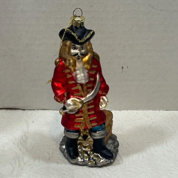 Pirate Buccaneer w/Sword Treasure Chest Glitter Christmas Glass Ornament 2"x5" - Picture 3 of 12